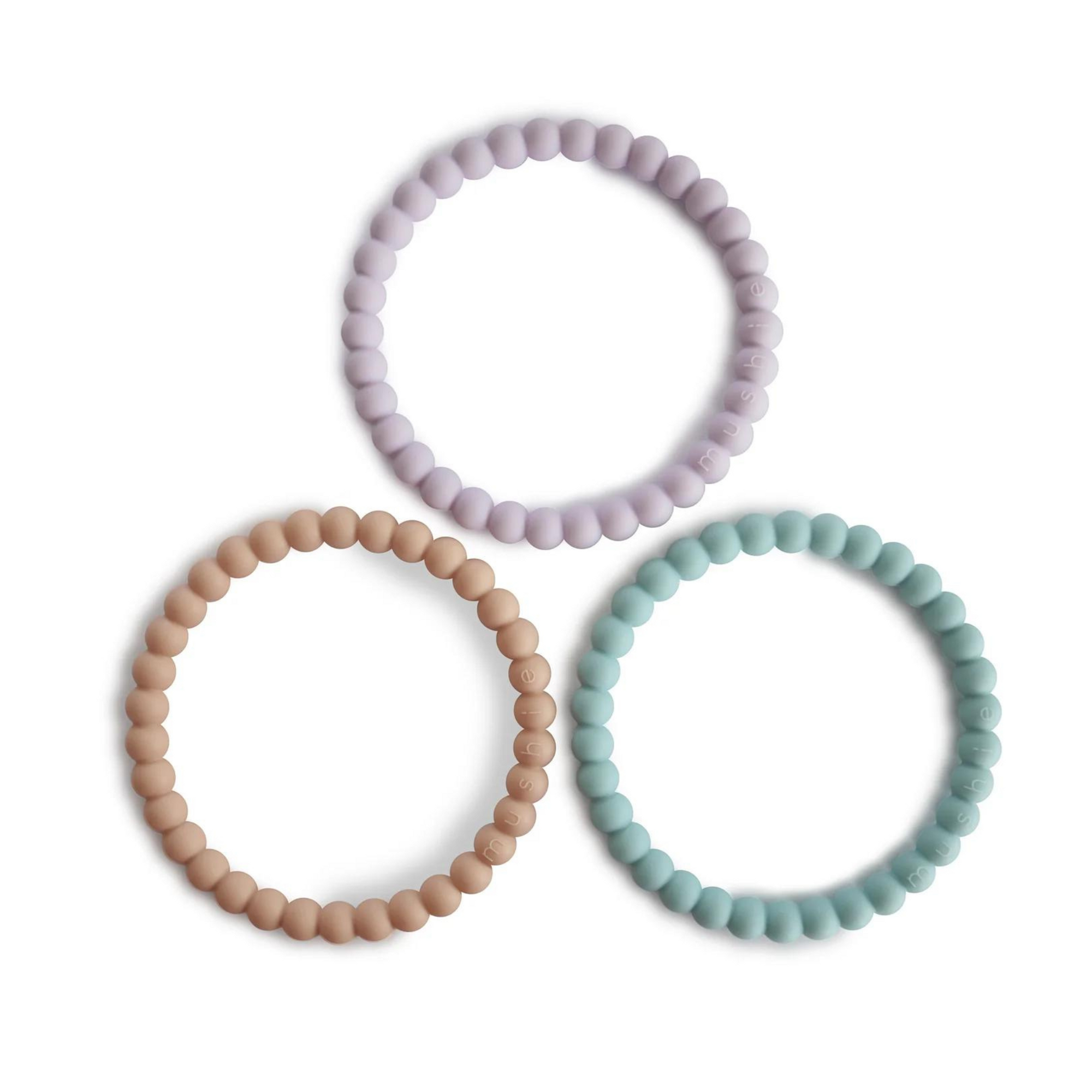 Mushie PEARL TEETHING BRACELET LILAC/CYAN/SOFTP
