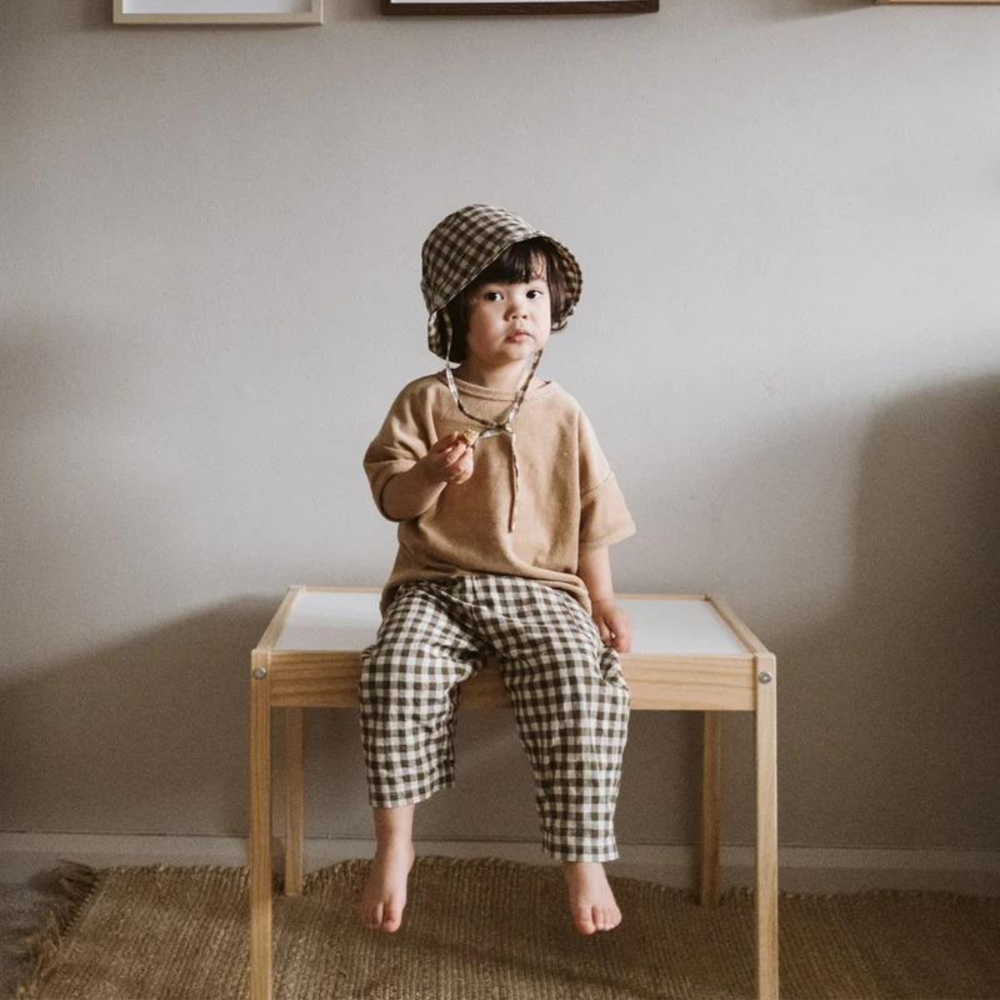 Organic Zoo Olive Gingham Fishman Pants with Pockets