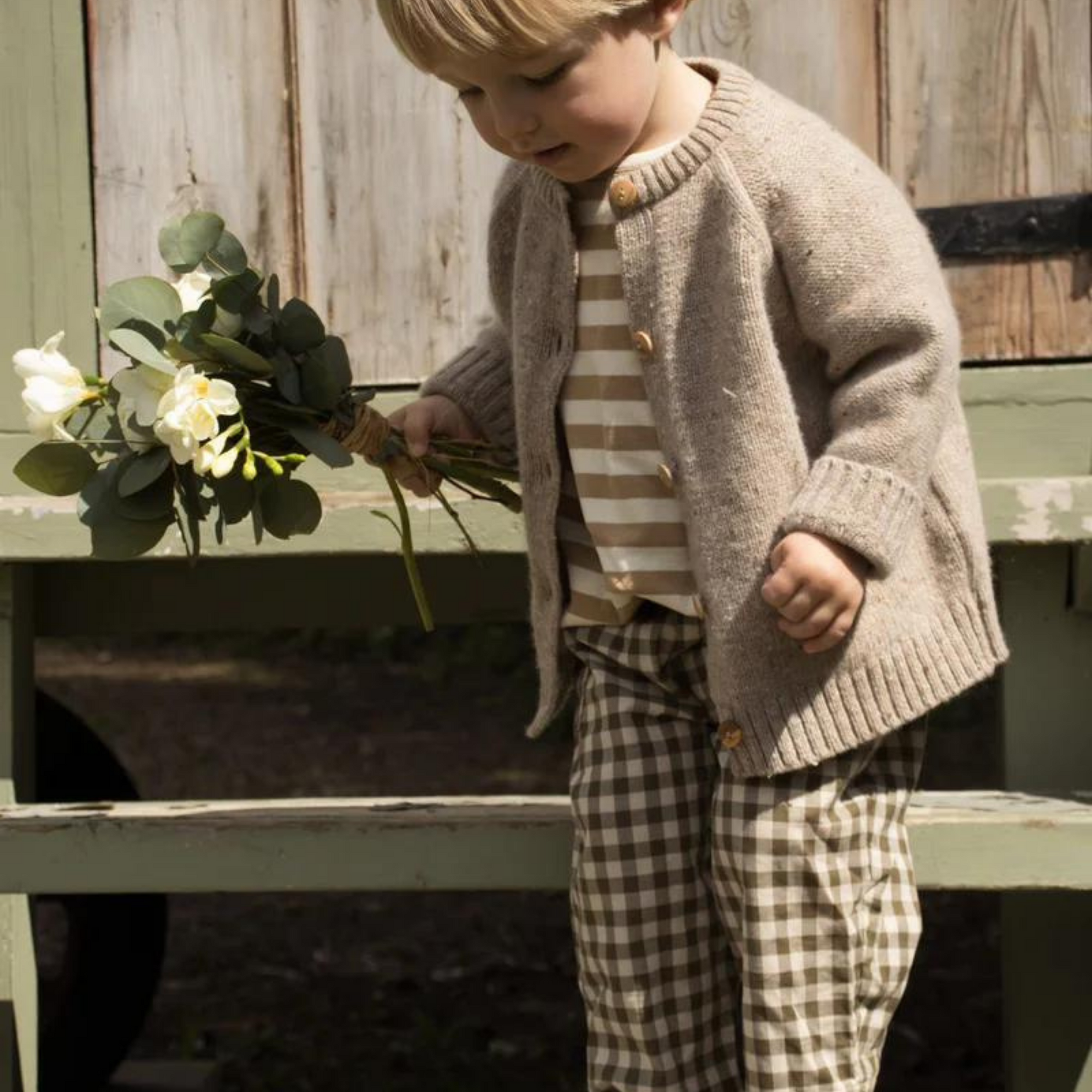 Organic Zoo Olive Gingham Fishman Pants with Pockets