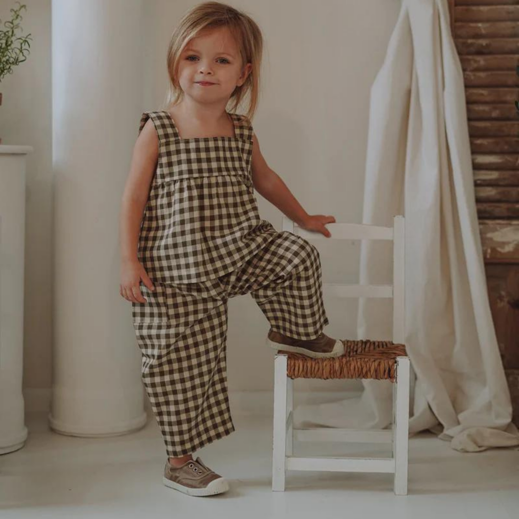 Organic Zoo Olive Gingham Fishman Pants with Pockets