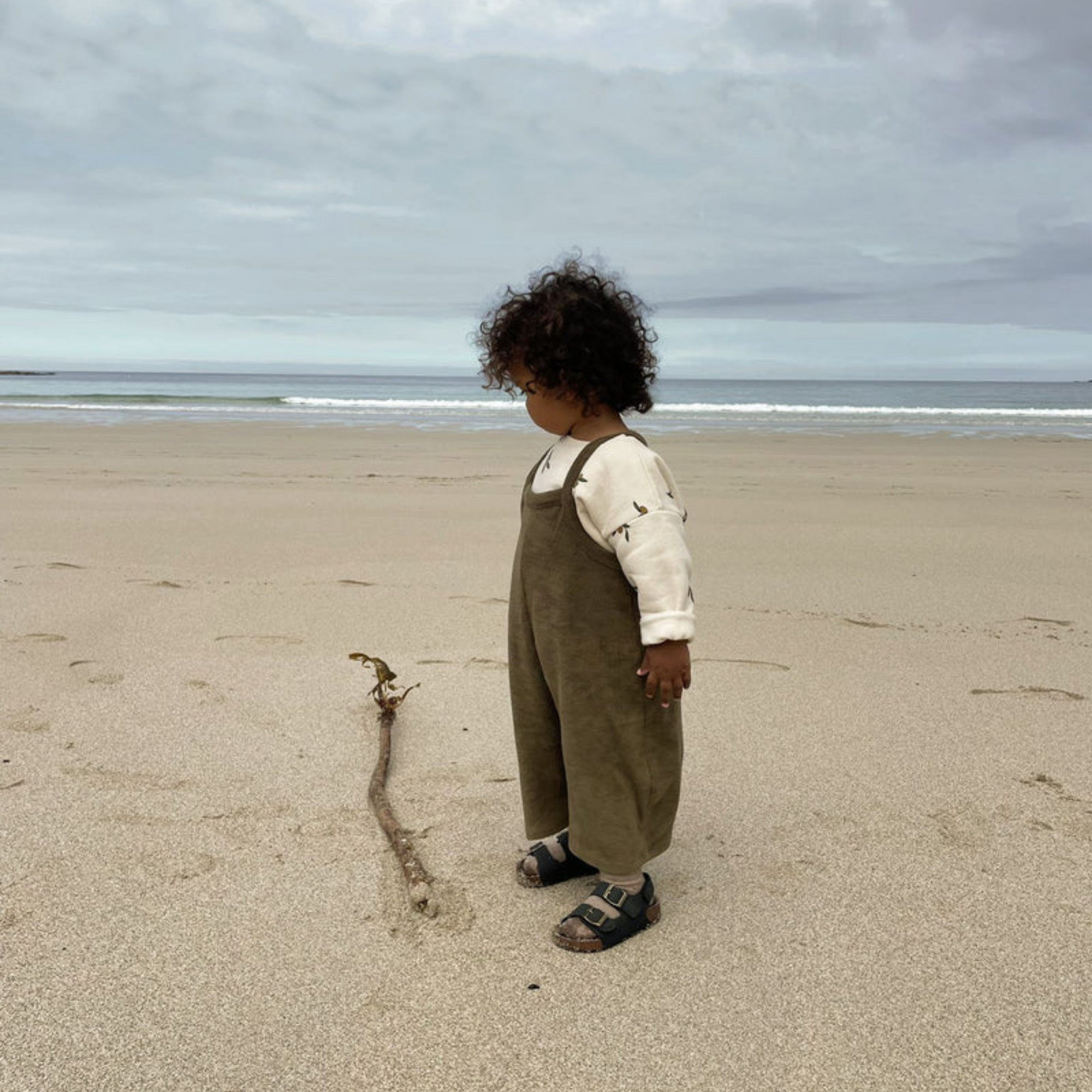Organic Zoo Olive Terry Cropped Dungarees