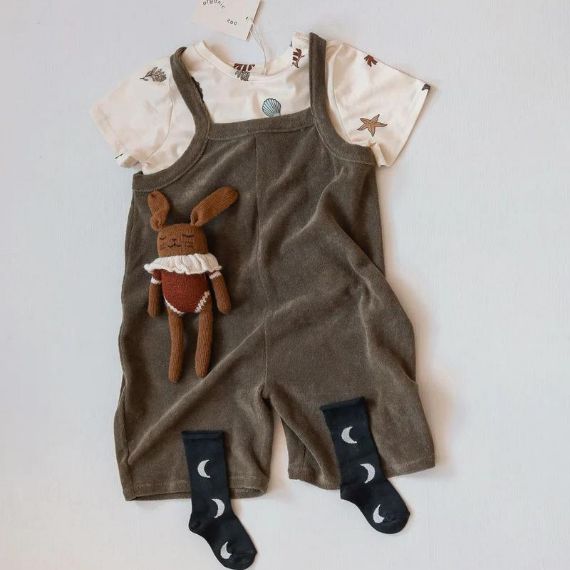 Organic Zoo Olive Terry Cropped Dungarees