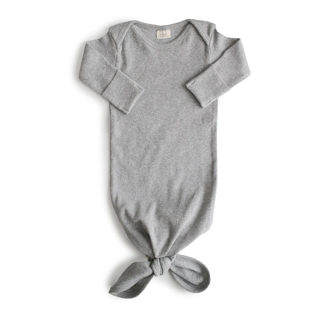 Mushie Ribbed Knotted Baby Gown