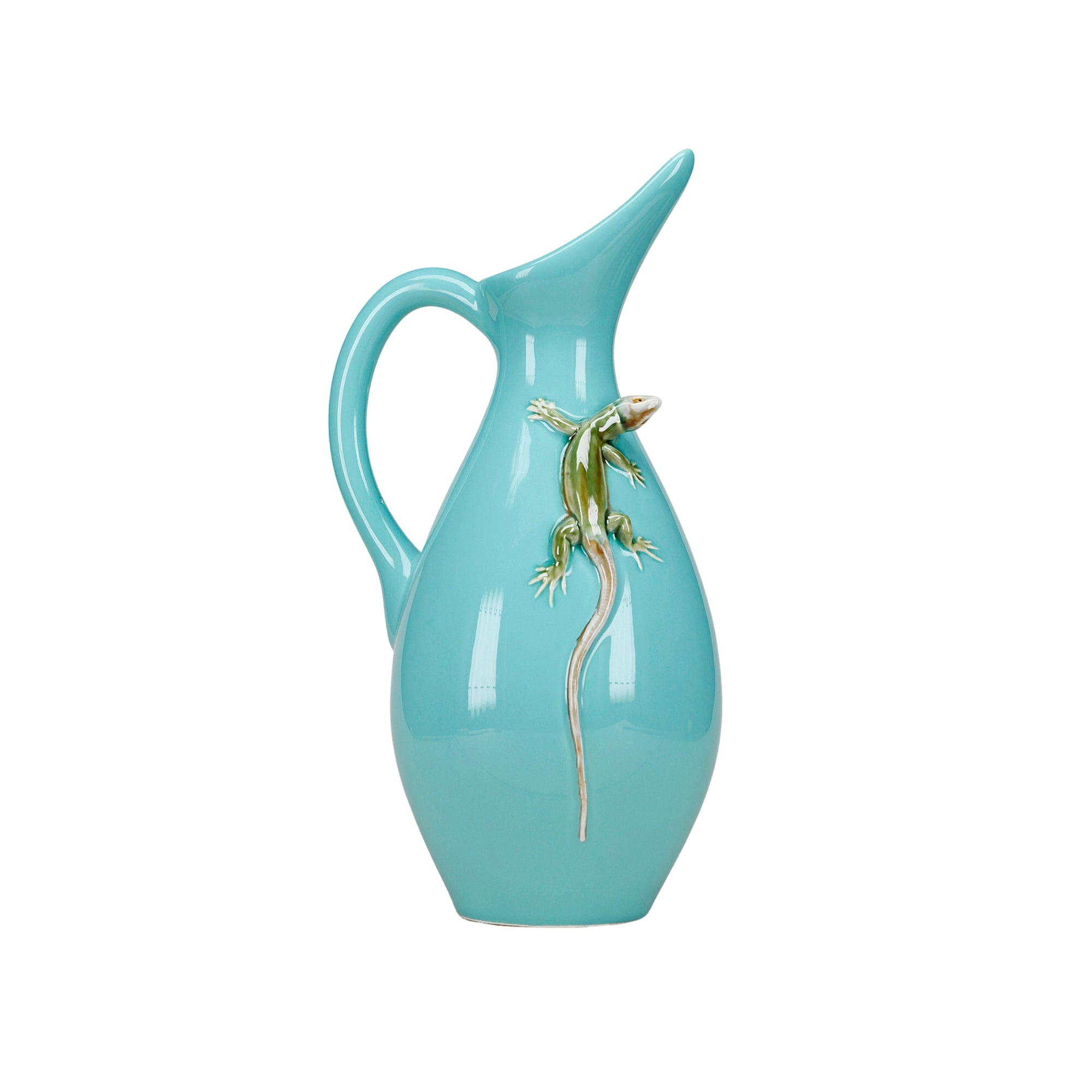 Bordallo Pitcher Vase with Lizard on a white background