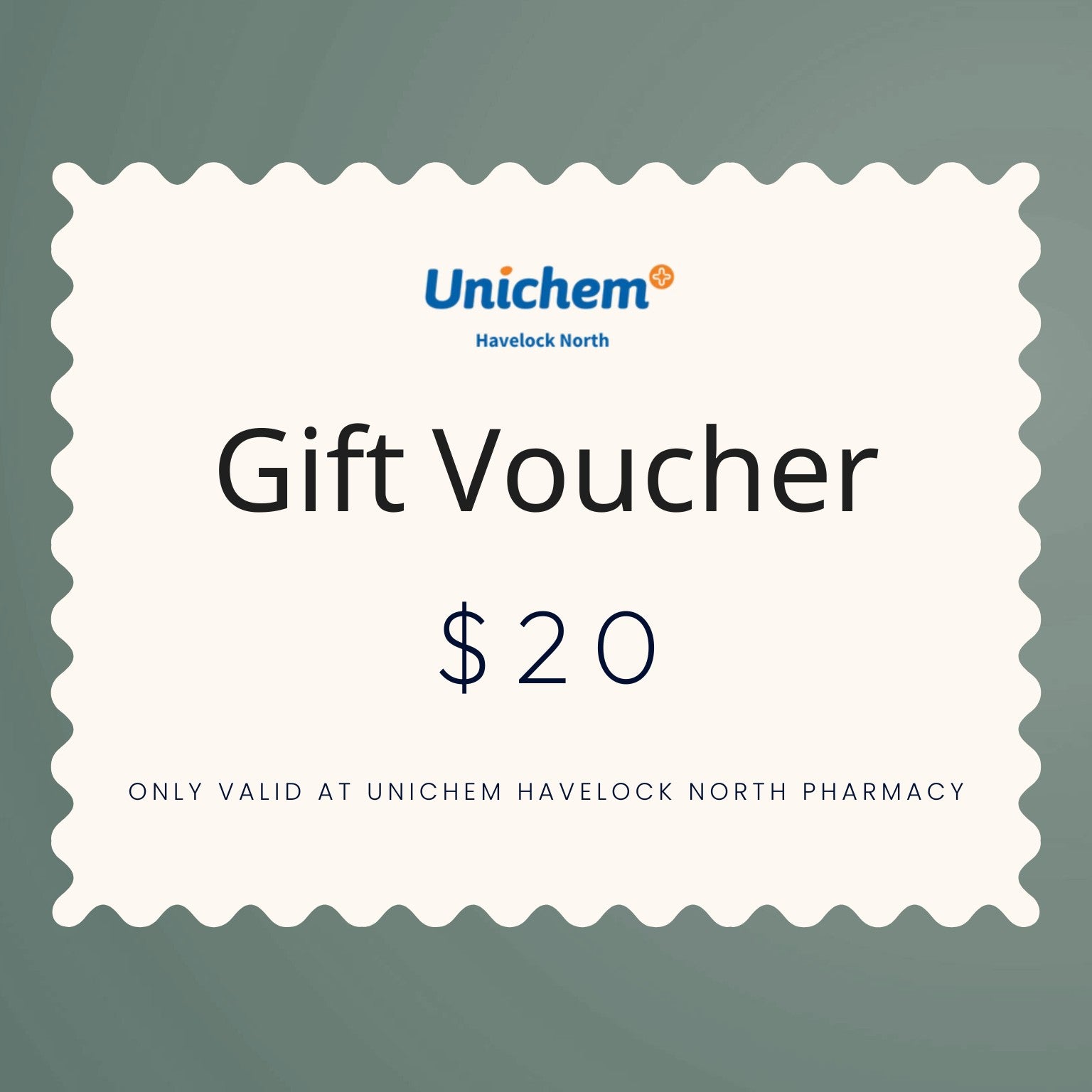 Unichem gift voucher for $20 on a green background