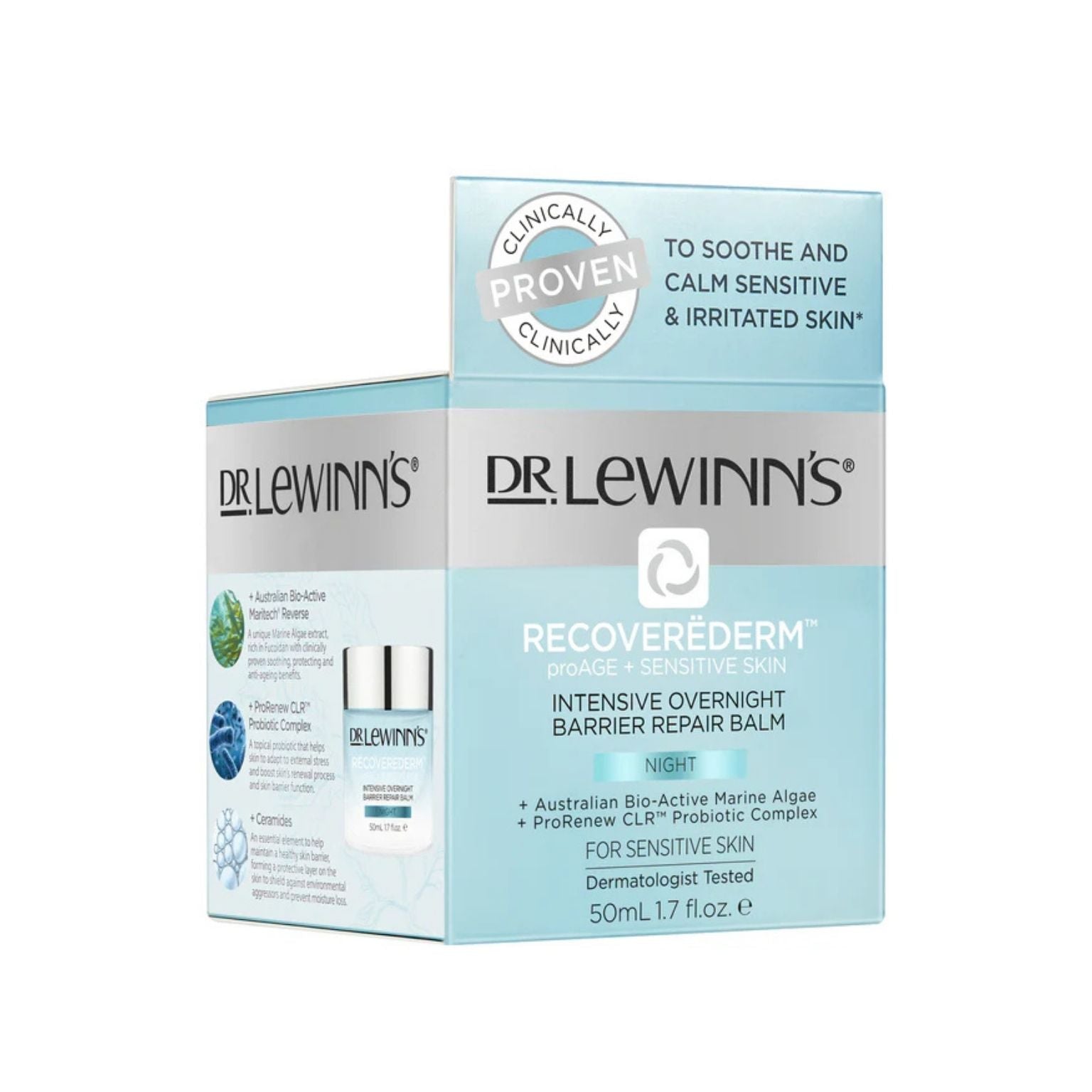Dr. LeWinn's Recoverederm Intensive Overnight Barrier Repair Balm packaging on a white background