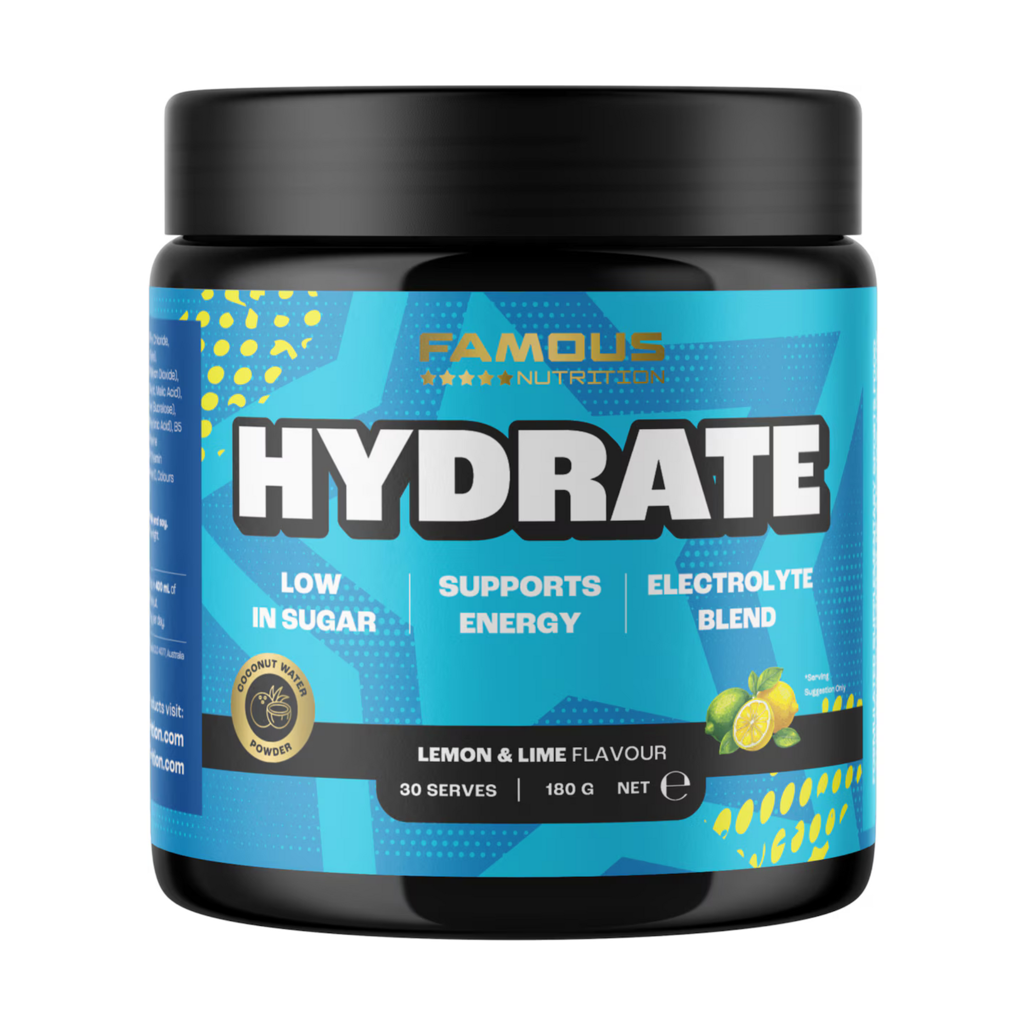 Famous Nutrition Hydrate Electrolyte Blend Lemon &amp; Lime 180g