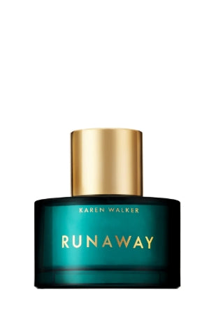 Perfume bottle labeled 'Runaway' by Karen Walker on a white background