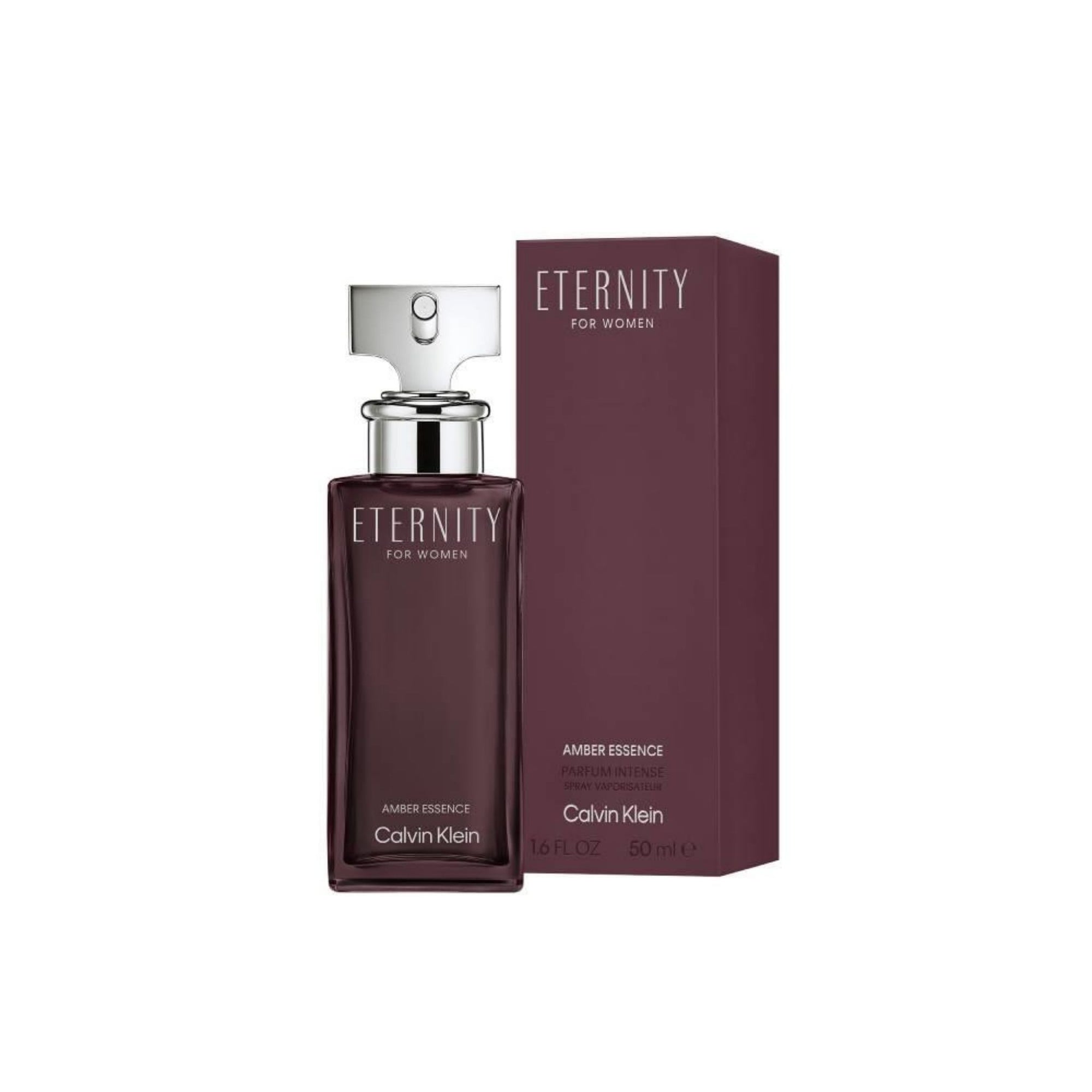 Calvin Klein Eternity perfume bottle and packaging on a white background