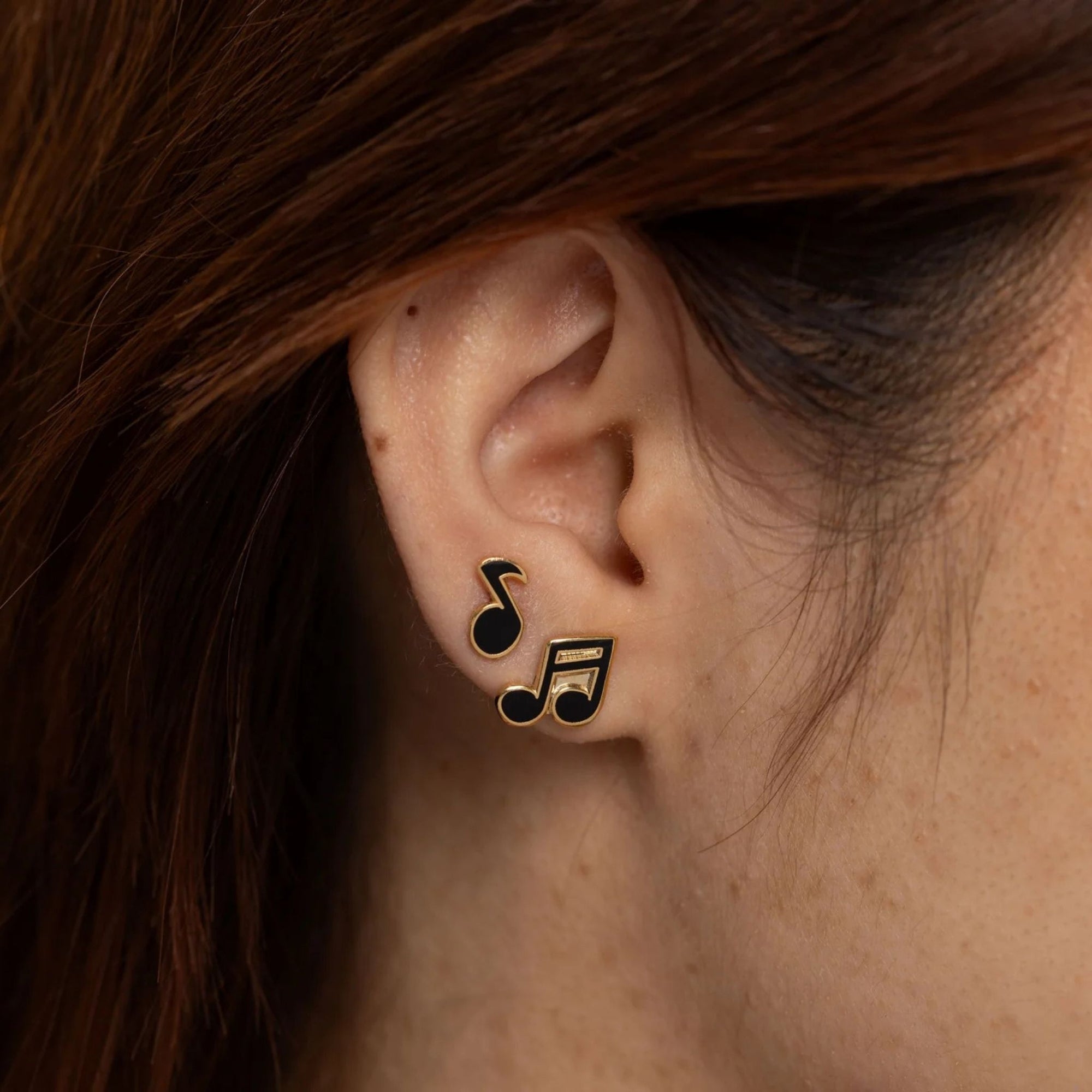 Yellow Owl Workshop Musical Notes Drop Earrings on model