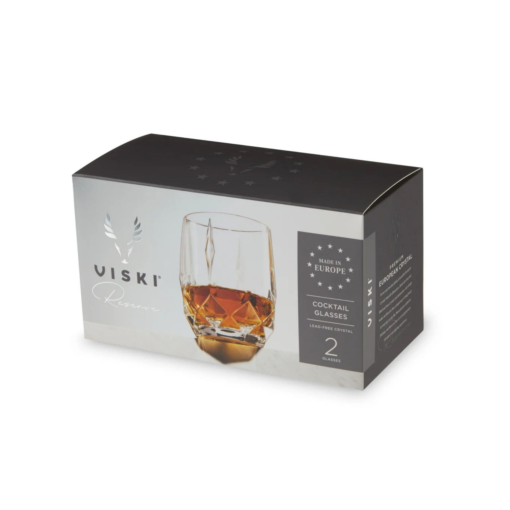 Viski Reserve Crystal Cocktail Glasses Set of 2 packaging