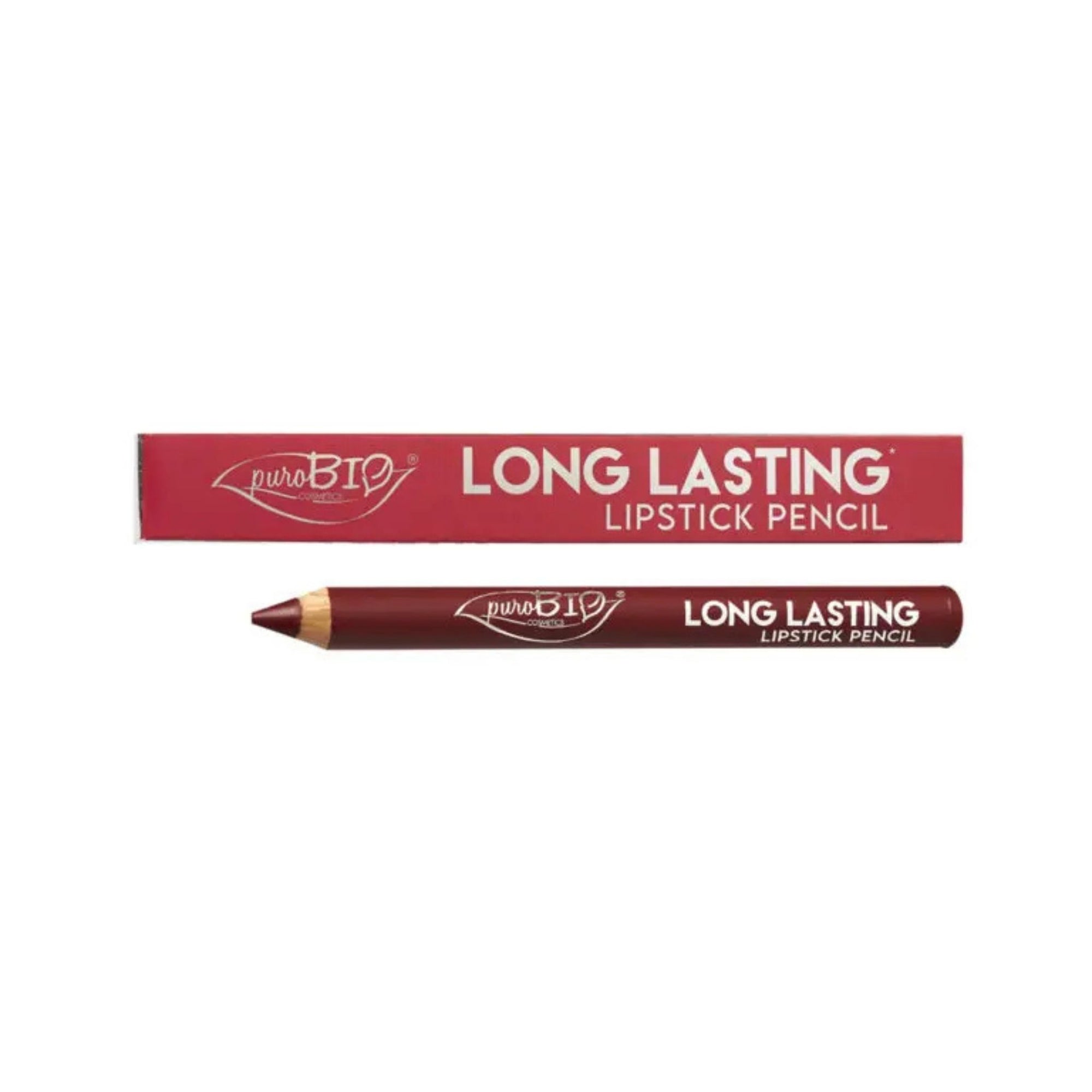 PuroBio Long Lasting Lipstick Pencil
with packaging on a white background - pink red
