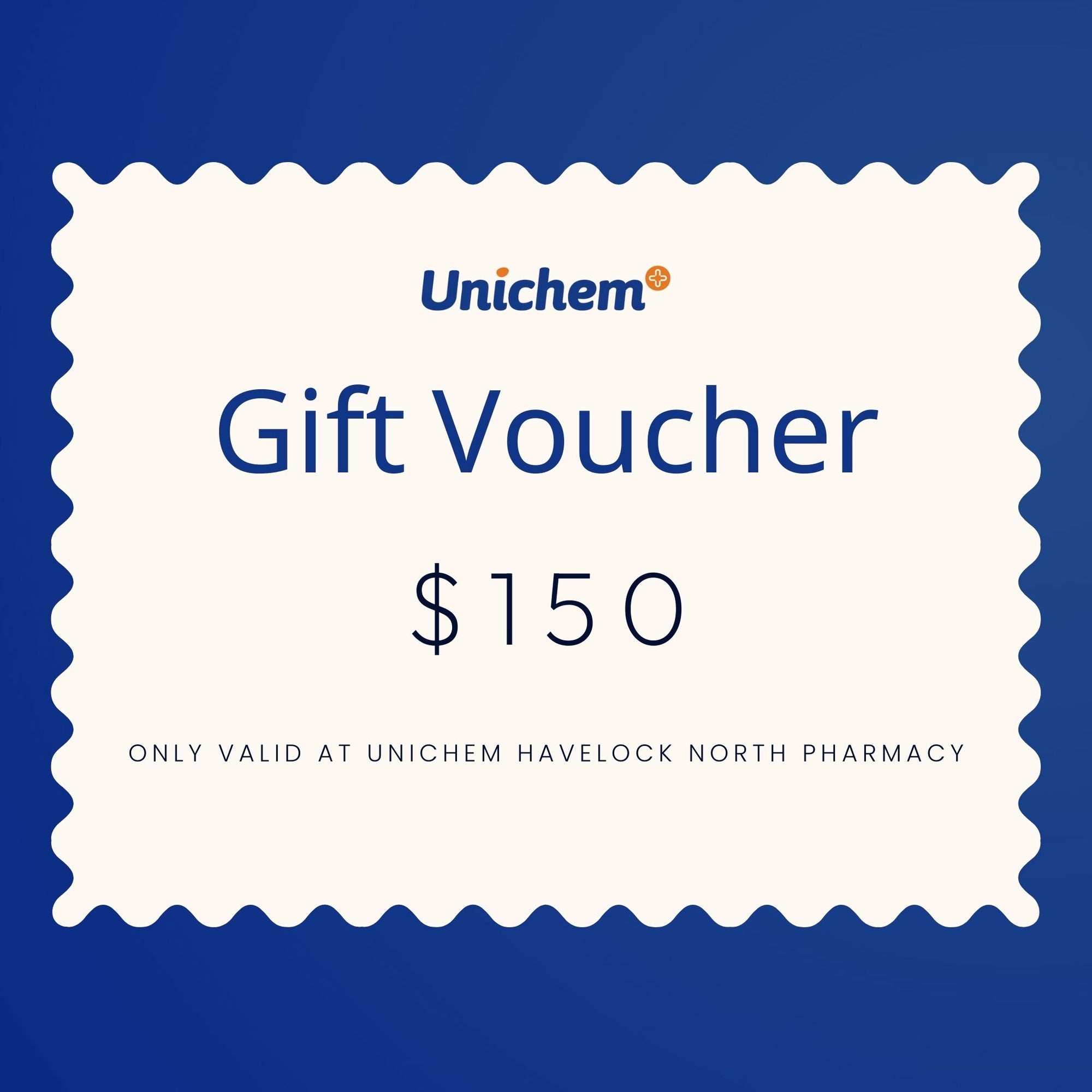 Unichem gift voucher for $150 on a blue background