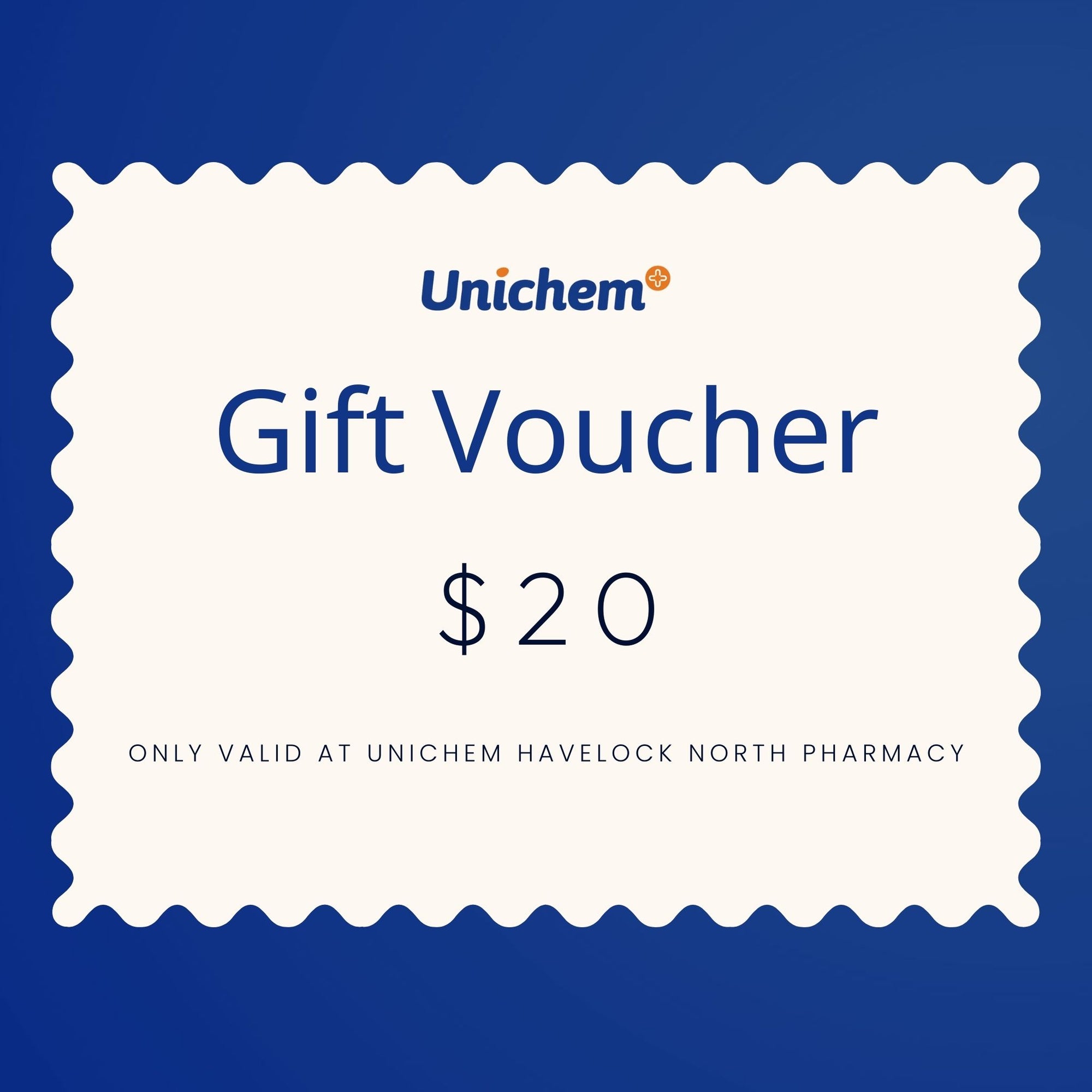 Unichem gift voucher for $20 on a blue background